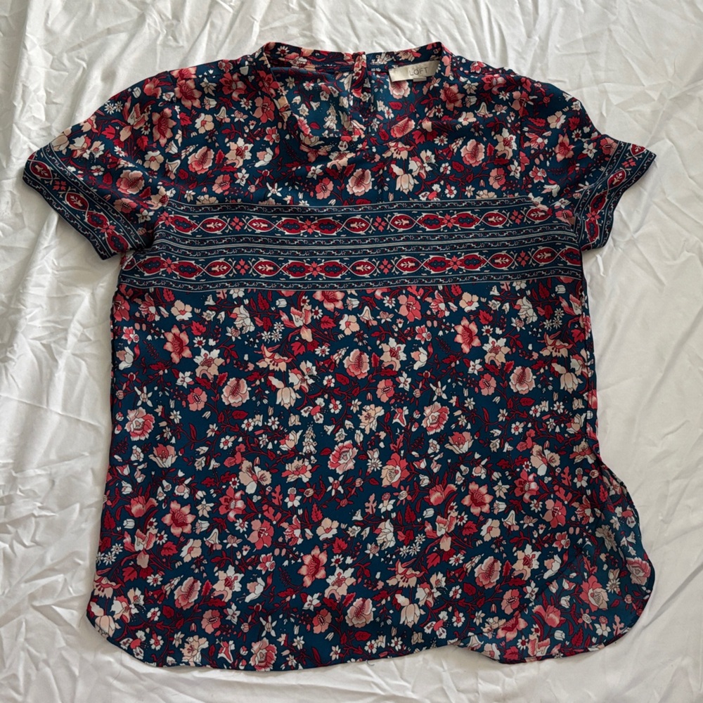 LOFT Floral Print Top - Navy and Red